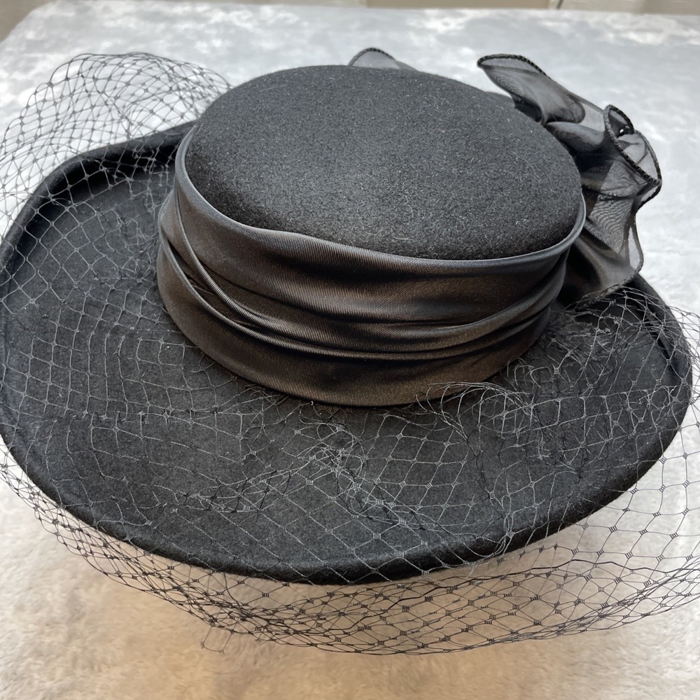 Vtg Sonni San Francisco Womens‎ Veiled Church Hat Black Wool Bowler Avant Garde